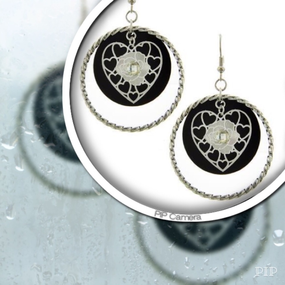 Black Acrylic Heart Earrings